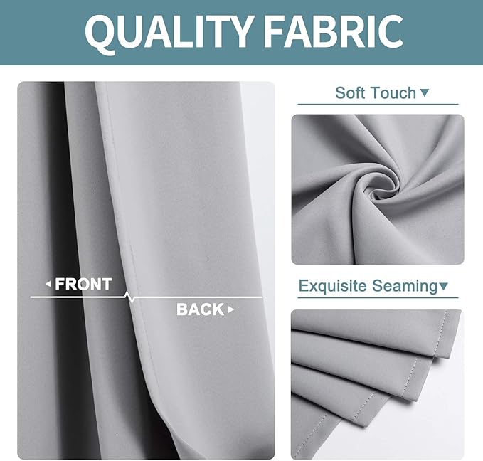 ChrisDowa Grommet Blackout Curtains for Bedroom and Living Room - 2 Panels Set Thermal Insulated Room Darkening Curtains (Light Grey, 52 x 63 Inch)
