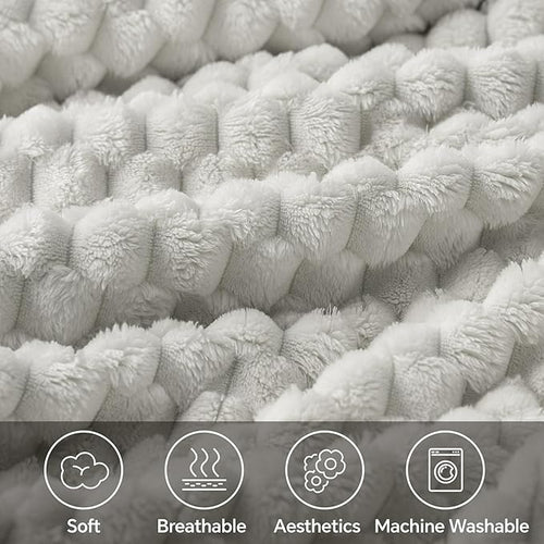 BEDELITE Fleece Blanket Twin for Bed Couch, 3D Jacquard Decorative Light Grey Throw Blanket, Soft and Cozy Warm Plush Fuzzy Blanket All Seasons Suitable, 60x80Inches