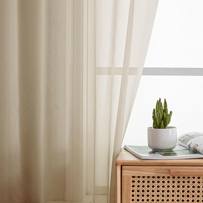 Simplebrand Taupe Sheer Curtains 72 Inches Long 2 Panels, Light Filtering Rod Pocket Solid Color Kakhi Taupe Brown Elegant Window Sheer Curtains & Drapes for Living Room, Bedroom (42" W x 72" L)