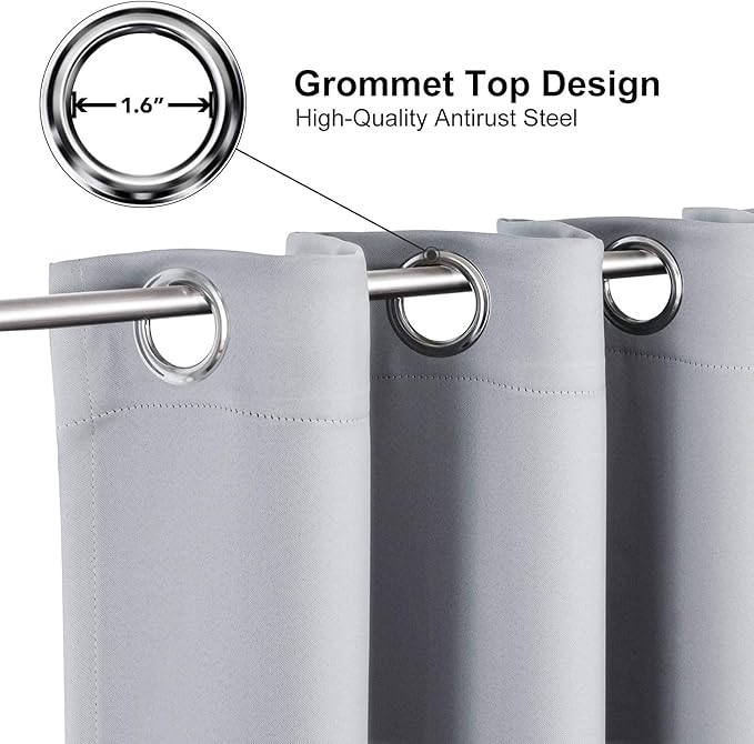 ChrisDowa Small Window Curtains for Kitchen and Bedroom - Grommet Short Thermal Insulated Room Darkening Curtains (2 Panels, Light Grey, 36 x 24 Inch)
