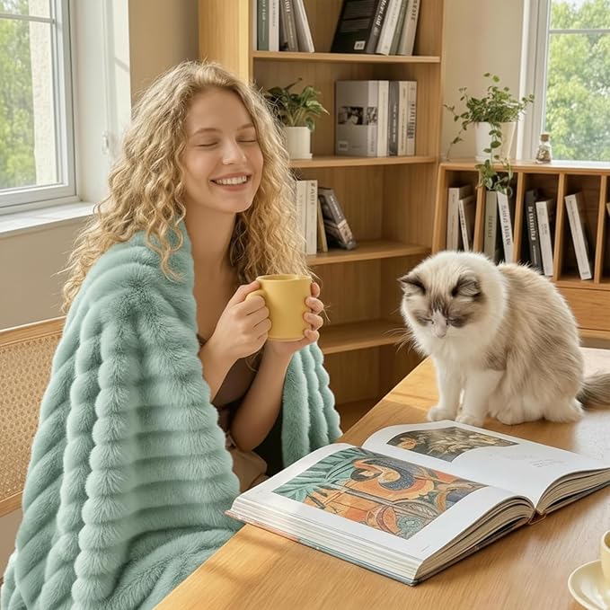 HIMEET Sage Green Ribbed Twin Blanket for Bed - 300GSM Lightweight Soft Fleece Blanket for Women, Blankets Graduation Birthday Gifts, Striped Spring Home School Dorm Decor, Sage Green, 60x80 Inches