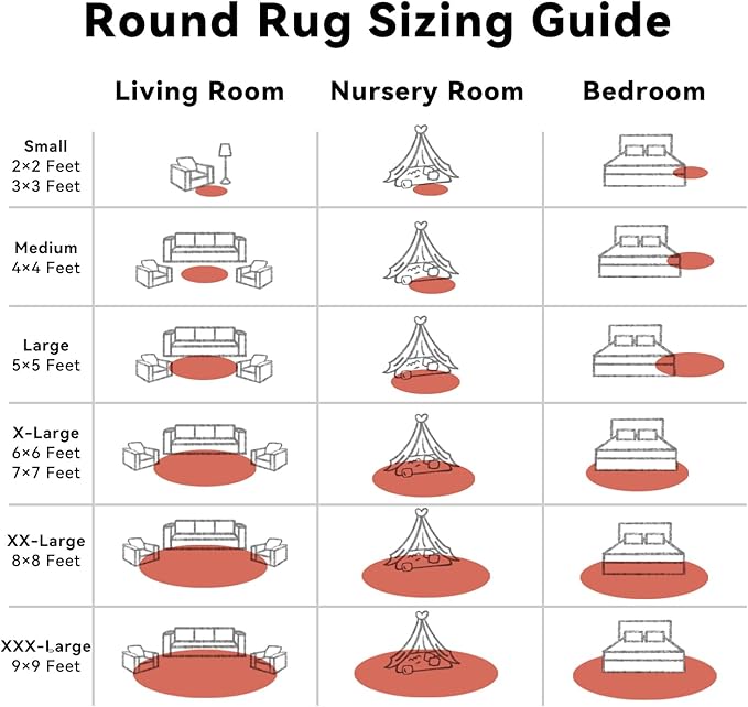 OLANLY Rust Red Round Rugs for Bedroom - Machine Washable, 8 ft Circle Area Rugs for Living Room, Soft and Fluffy Shaggy Carpet for Teen Girl and Boys, Nursery Rooms, Dorms, Home Decor Aesthetic
