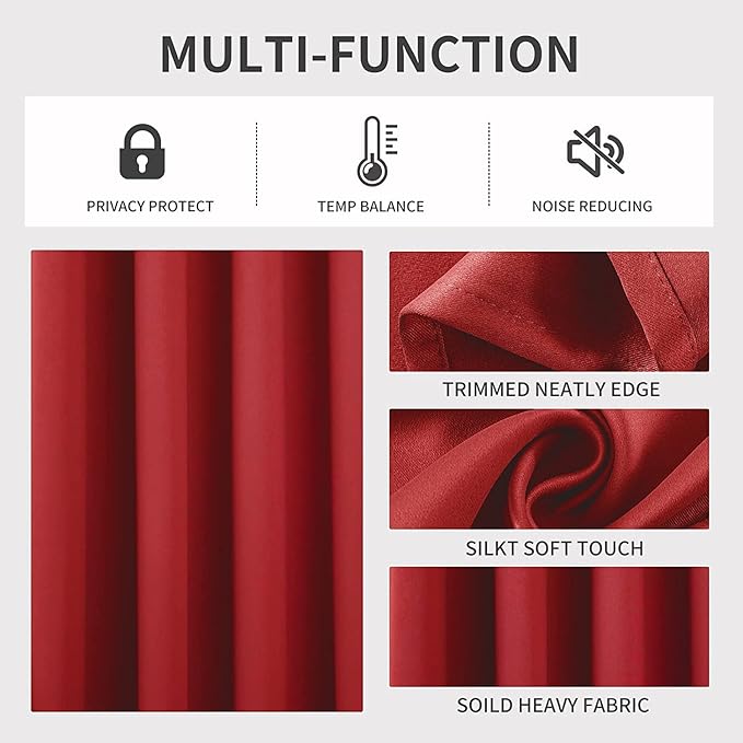 Joydeco Blackout Curtains 72 inches Long 2 Panels Set, Thermal Insulated Long Curtains & Drapes 2 Burg, Room Darkening Grommet Drapes for Bedroom Living Room Windows (W42 x L72 Inch, Red)