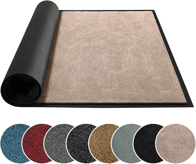 Mibao Dirt Trapper Door Mat for Indoor Outdoor, Waterproof All-Season, All-Weather Doormat, Heavy Duty Non-Slip Entrance Rug, Low Profile Absorbent Entrance Mat Carpet, 48" x 36", Beige