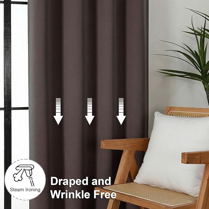 Simplebrand Ava Chocolate Short Blackout Curtains for Bedroom 54 Inches Long 2 Panels Set, Solid Thermal Insulated, Energy Saving Window Treatment Curtains Blackout Drapes, W40 x L54 Inch, Chocolate