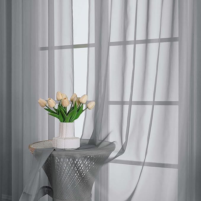 OWENIE Sheer Curtains 84 Inches Long 2 Panels Set, Sheer Grey Curtains for Living Room Bedroom 59 Inch Extra Wide, Modern Voile Filmy Rod Pocket Drapes, 2 Pcs, Each 59 W x 84L, Grey
