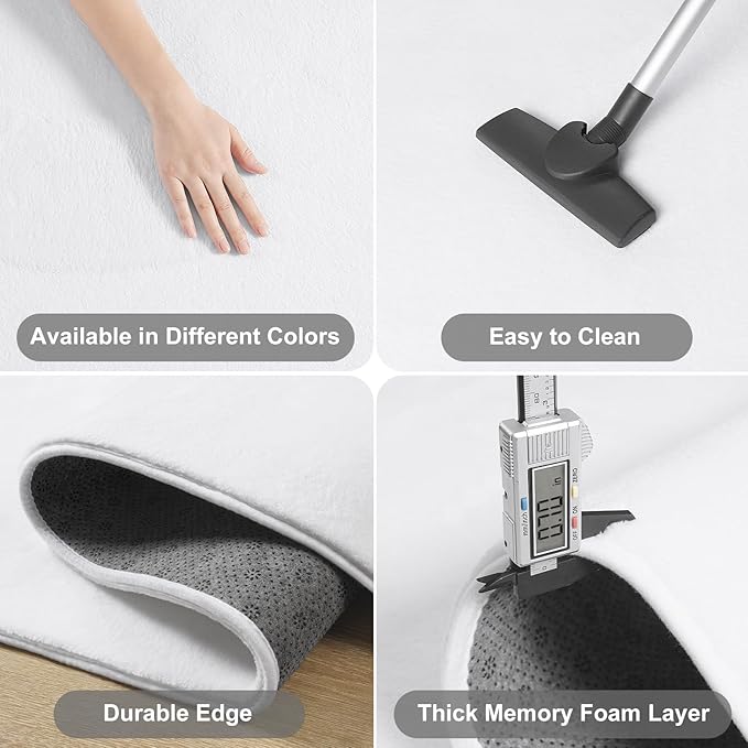 Amearea Modern Area Rugs for Bedroom Living Room, 4x6 Feet White Thickened Memory Foam Rug, Fluffy Indoor Washable Rugs Non Slip Minimalist Carpet for Kids Boys Girls Dorm Nursery Room Decor