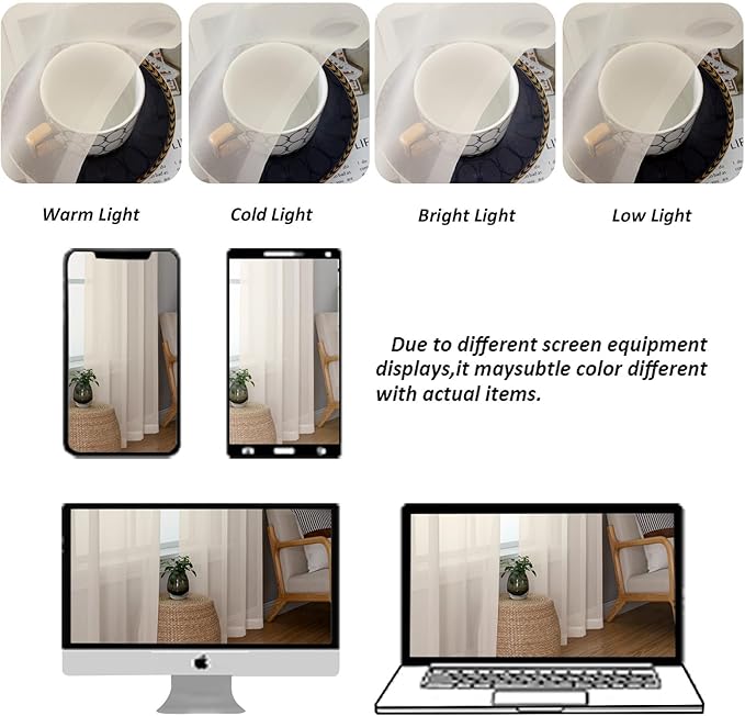 Chyhomenyc Cream Sheer Valances for Windows - Light Filtering Small Kitchen Curtains, Rod Pocket Short Top Window Treatment Decor for Living Room Bathroom Basement, 42Wx16L inches, 2 Panels