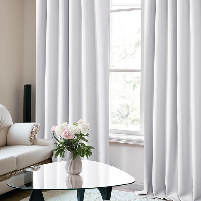Deconovo Blackout Curtains, Thermal Insulated, W52 x L54 2 Panels, Back Tab, Machine Washable, Room-Darkening Drapes for Bedroom/Living Room Star White