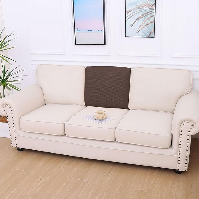 hyha Waterproof Couch Cushion Covers for Pets, Non Slip Sofa Seat Cover for Dogs Washable, Soft Thick Stretch Jacquard Fabric, Sofa Slipcovers with Elastic Bottom (1 Piece for Backrest M, Brown)