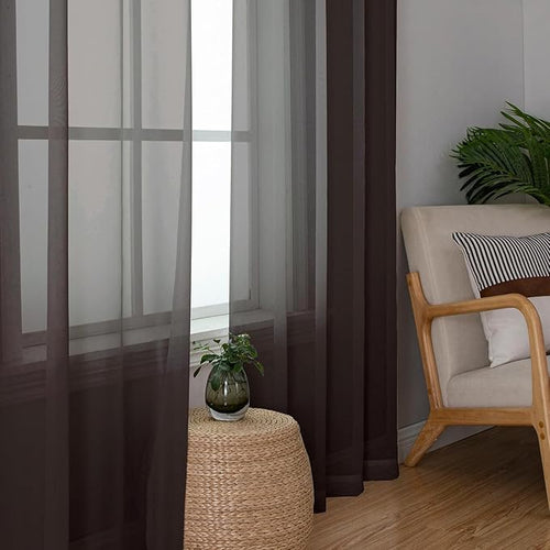 Aiyufeng Chocolate Sheer Curtains 54 Inches Long 2 Panels, Solid Voile Top Dual Rod Pockets Stylish Breathable Drapes Window Treatment for Kid's Room/Bedroom/Living Room, 42W x 54L, Chocolate Brown