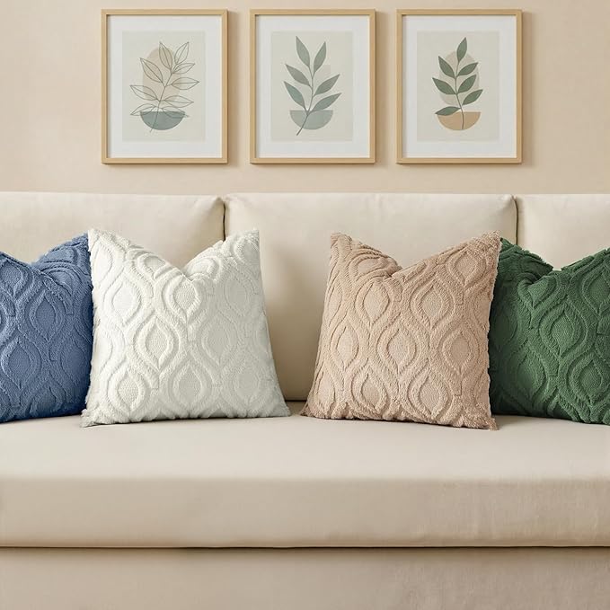 decorUhome Throw Pillow Covers 16x16 Inch Set of 2, Soft Plush Faux Wool Dusty Blue Solid Couch Pillow Covers, Accent Farmhouse Neutral Square Pillow Cases for Sofa Bed Living Room