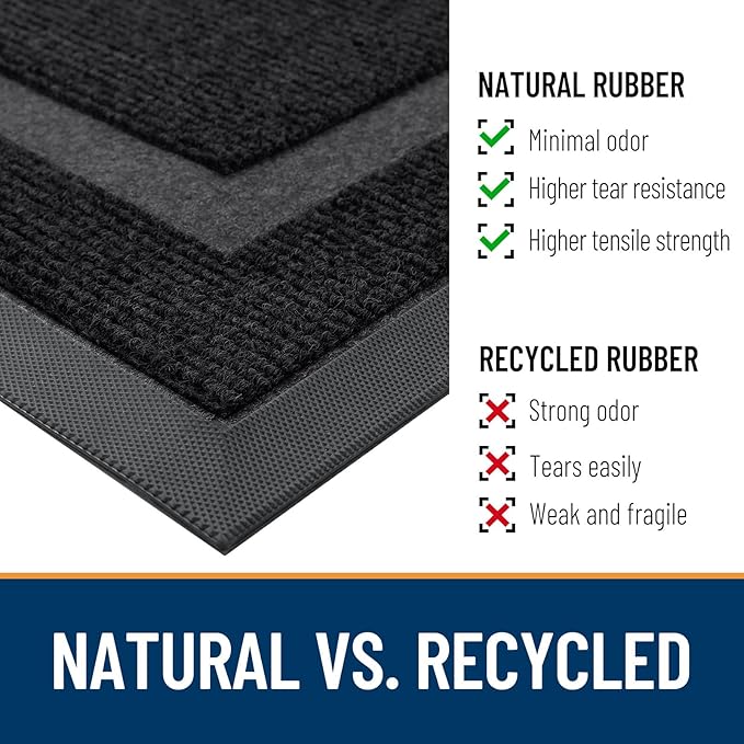 OLANLY Half Circle Door Mat Indoor Outdoor Entrance Welcome, Waterproof All-Season, All-Weather Doormat, Sturdy Natural Rubber, Low Profile, Easy Clean Patio Porch Entryway Mat, 29.5x17, Black