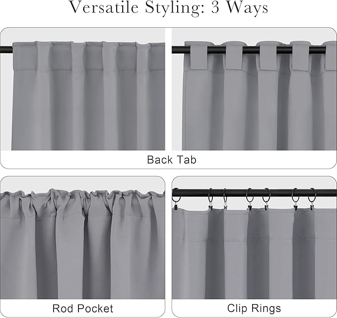 Pony Dance Short Curtains Half Window Curtains for Kitchen,Small Drapes for Bathroom Window, Wide 29 x Long 24 inches per Panel, Silver Grey, Set of 2