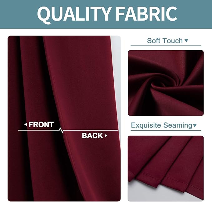 ChrisDowa Blackout Curtains 108 Inches Long 2 Panels Set for Living Room, Grommet Thermal Insulated Room Darkening Curtains for Bedroom (Burgundy Red, 52 x 108 Inch)