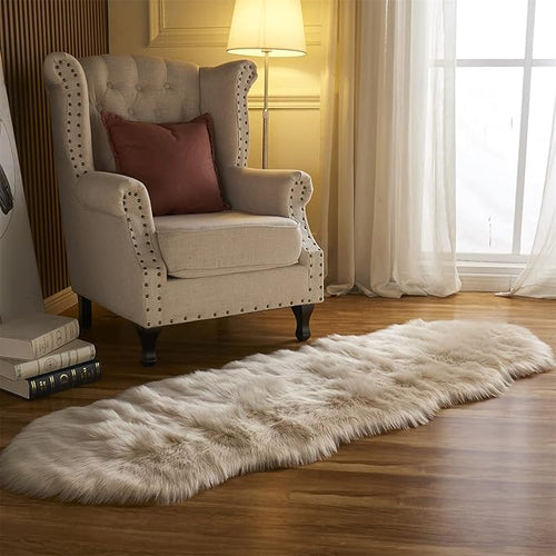 Arbosofe Ultra Soft Faux Fur Rug, Area Rugs, Beige Fluffy Shaggy Fur Rug for Bedroom & Living Room, Kids Room Decor, 2 x 6 Feet Sheepskin