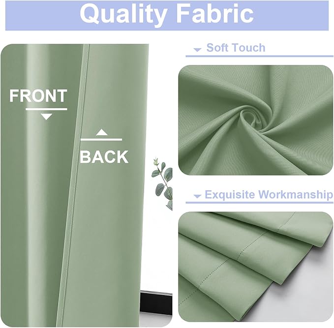 Simplebrand Ava Light Green Short Blackout Curtains for Bedroom 45 Inches Long 2 Panels Set, Solid Thermal Insulated, Energy Saving Window Treatment Curtains Blackout Drapes, W40 x L45 Inch