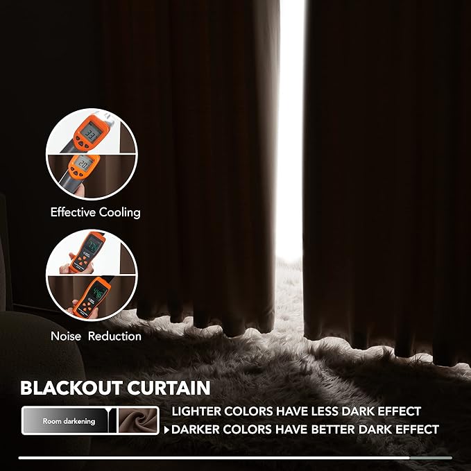 Deconovo Blackout Curtains, Thermal Insulated, W52 x L72 2 Panels, Back Tab, Machine Washable, Room-Darkening Drapes for Bedroom/Living Room Brown