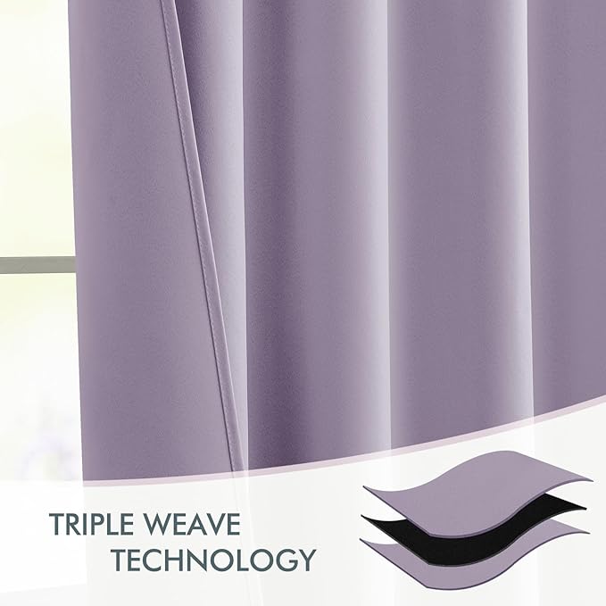 MIULEE Lilac Back Tab Blackout Curtain 96 Inch Long 2 Panels Set for Bedroom, Rod Pocket/Pinch Pleat Thermal Insulated Living Room Darkening Pleated Light Blocking Floor to Ceiling Drape