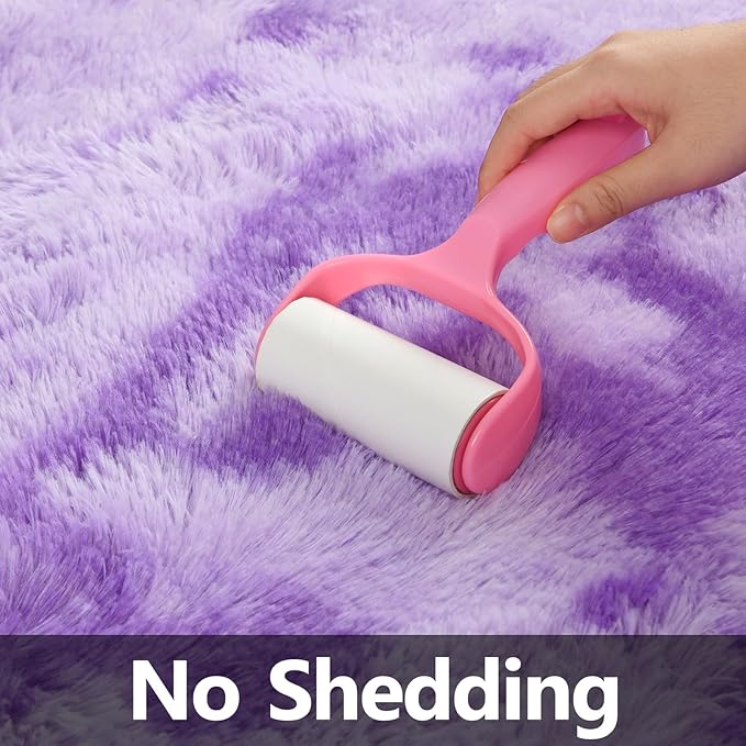 Deerhoo Soft Modern Shaggy Fluffy Carpets for Living Room Bedroom Girls Room Nursery Home Decor, 4 X 6 Tie-Dyed Plush Fuzzy Rugs, Indoor Carpet Shag Area Rug for Kids Room, Purple