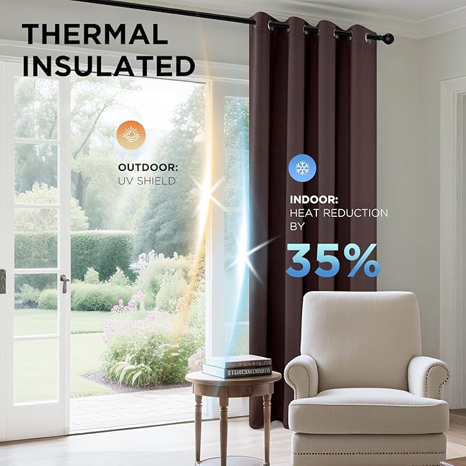 Joydeco Blackout Curtains 45 Inch Length 2 Panels Set, Thermal Insulated Long Curtains& Drapes 2 Burg, Room Darkening Grommet Drapes for Living Room Bedroom Window (W52 x L45 Inch, Chocolate)