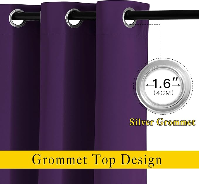 NICETOWN Blackout Living Room Curtains Extra Wide, Triple Weave Grommet Top Thermal Insulated Window Treatment Light Blocking Panels for Patio/Porch (Royal Purple, W80 x L84, Set of 2)