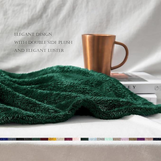 Exclusivo Mezcla Plush Fuzzy Fleece Bed Blanket Queen Size, Super Soft, Fluffy and Warm Blankets for Couch, Bed, All Season (Forest Green, 90x90 inches)