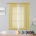 Simplebrand Yellow Sheer Curtains 63 Inch Length 2 Panels, Rod Pocket Solid Color Window Sheer Curtain Panels, Elegant Curtains & Drapes for Living Room, Bedroom (42" W x 63" L)