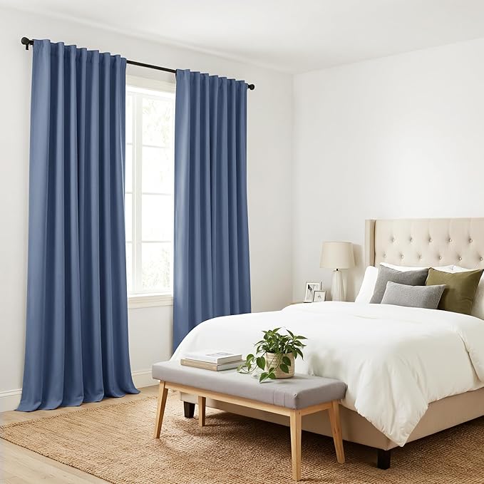 PONY DANCE Blackout Curtains 84 inches Long - Thermal Insulated Curtain Drapes Light Block Energy Efficient Modern Design Style for Home Decor, 52" x 84", Blue Haze, 2 Pieces