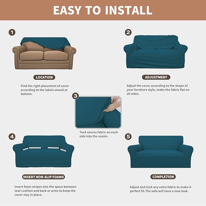 Easy-Going 100% Waterproof Couch Cover, Dual Waterproof Sofa Cover, Stretch Jacquard Sofa Slipcover, Leakproof Furniture Protector for Kids, Pets, Dog and Cat (Sofa, Peacock Blue)