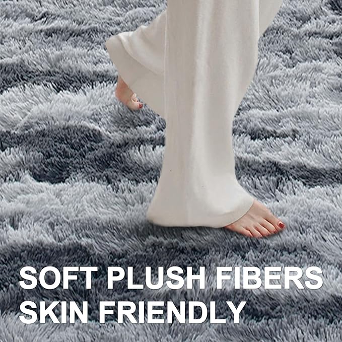 6x9 Ft Large Shag Rugs for Living Room Decor, Tie-Dyed Ultra Soft Fluffy Furry Area Rugs for Bedroom Indoor Floor, Aesthetic Carpet for Kids Home (Grey)