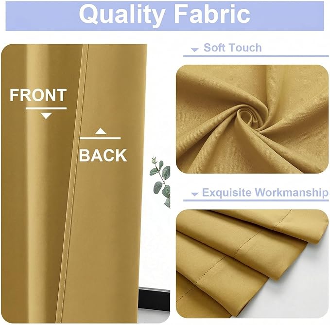 Simplebrand Bright Gold Blackout Curtains for Bedroom 96 Inches Long 2 Panels, Solid Thermal Insulated, Energy Saving Living Room Window Treatment Curtains Blackout Drapes, W50 x L96 Inch, Bright Gold