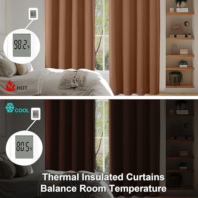 Simplebrand Ava Sun Baked Blackout Curtains for Bedroom 84 Inch Length 2 Panels Set, Solid Thermal Insulated Privacy Living Room Window Treatment Curtains Blackout Drapes, W40 x L84 Inch, Sun Baked
