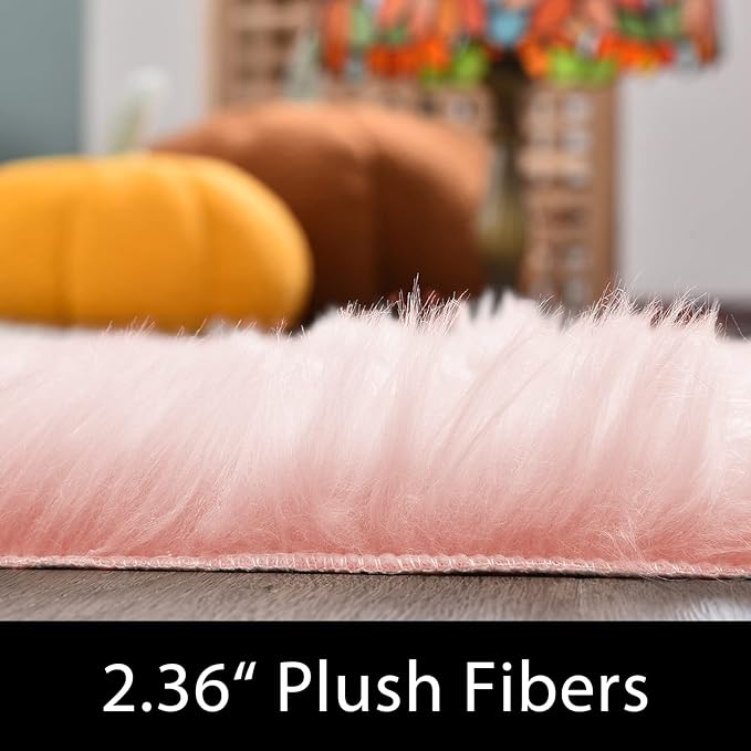 Latepis 3x4 Area Rug, Faux Fur Sheepskin Rug for Living Room, Fuzzy Rugs for Teen Girls Bedroom, Luxury Room Decor, Fluffy Pink Rug, Rectangle