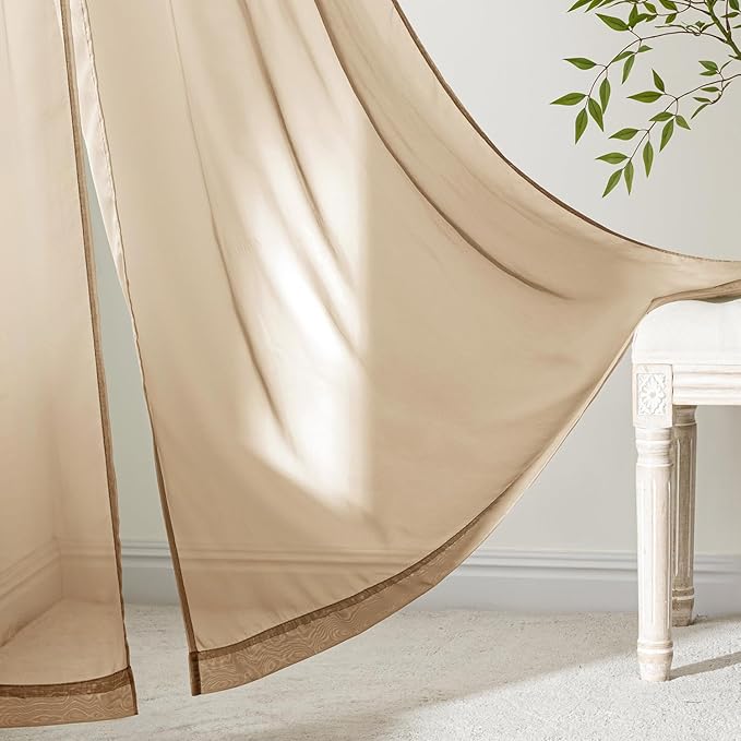 MIULEE Brown Sheer Curtains 84 Inches Long, 4 Panels Set, Rod Pocket Voile Drapes Light Filtering and Semi Transparent, Elegant Window Treatments for Bedroom Living Room,54 x 84 Inches