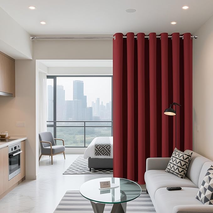 Joydeco Blackout Patio Sliding Door Curtains 96 Inches Long, Grommet Privacy Room Divider Curtains, Extra Wide Thermal Blackout Drapes for Bedroom Living Room (Burgundy Red, 100Wx96L, 1 Panel)