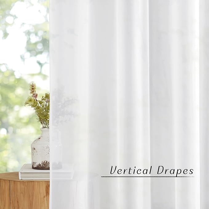 NICETOWN Sheer Curtains Extra Length - Wide Solid Voile Window Panels for Patio/Sliding Door/Living Room (54" W x 108" L, White, 2 Pieces)