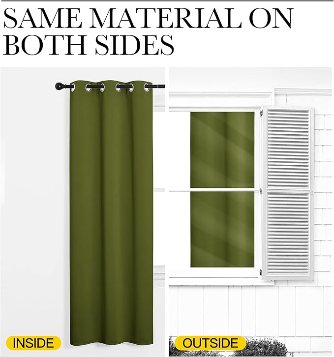 NICETOWN Bedroom Curtain Panels Blackout Draperies, Christmas Holiday Decor Thermal Insulated Solid Grommet Blackout Curtains/Drapes (One Pair, 34 by 72-inch, Olive Green)
