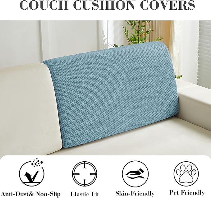 Sofa Covers Couch Covers for Sofa Pet Friendly Couch Cushion Covers Universal Sofa Covers Washable Stretch Slipcovers for Sectional Sofa (Texture Sea Blue,Back Cover L)