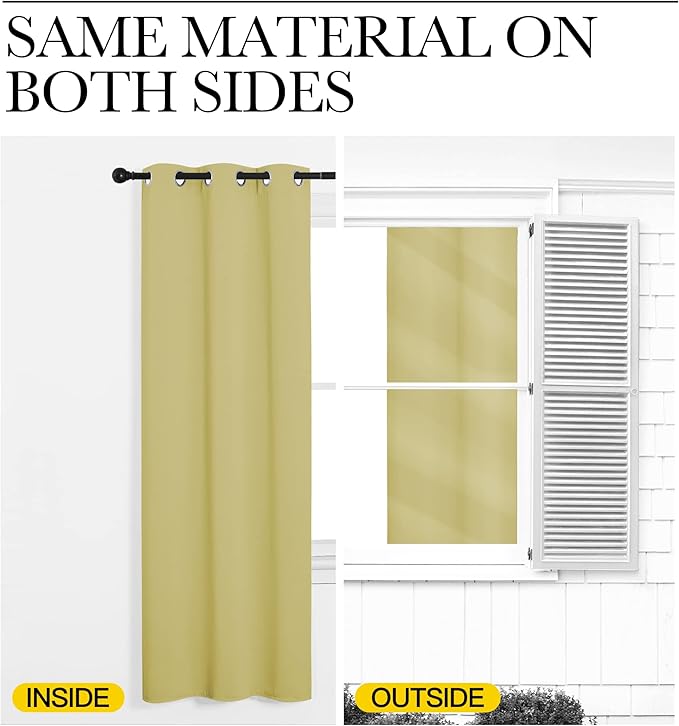 NICETOWN Bedroom Curtains Blackout Drapery Panels, 2 Panels, 70 x 108 inches, Paler Yellow, Three Pass Microfiber Thermal Insulated Solid Ring Top Blackout Window Curtains/Drapes