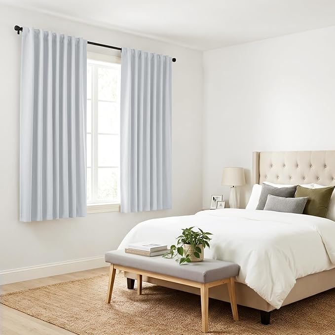 PONY DANCE White Curtains 45 Inches Long - Room Darkening Drapes with Back Tabs & Rod Pocket Design Window Treatments Panels for Decoration, 52 x 45 Inches, Greyish White, 2 PCs