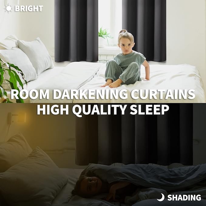 BGment Blackout Curtains for Bedroom - Grommet Thermal Insulated Room Darkening Curtains for Living Room, Set of 2 Panels (38 x 84 Inch, Dark Grey)