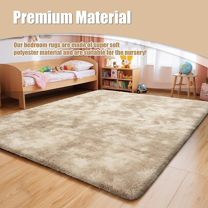 6x9 Fluffy Area Rug for Living Room,Shag Area Rugs for Bedroom,Soft Fuzzy Rug Non-Shedding Indoor Plush Carpet for Kids Bedroom Nursery Dorm Home Decor,Tie-Dyed Beige