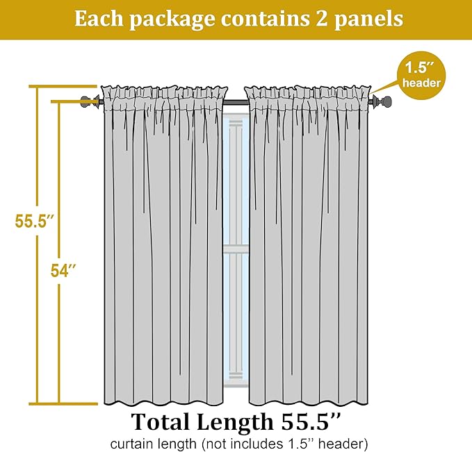 OWENIE Sheer Curtains 54 Inch Length 2 Panels Set, Plam Clear Sheer Short Curtains for Small Window, Light Filtering Clear Curtains Sheer, 2 Pcs 84 Width 54 Long, Plam
