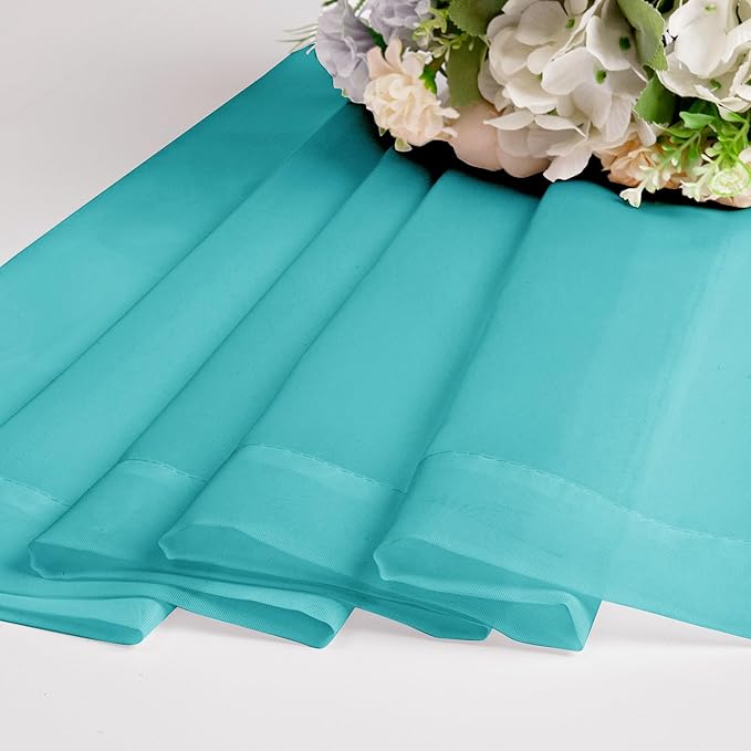 Chyhomenyc Turquoise Sheer Valances for Windows - Light Filtering Small Kitchen Curtains, Rod Pocket Short Top Window Treatment Decor for Living Room Bathroom Basement, 42Wx16L inches, 2 Panels