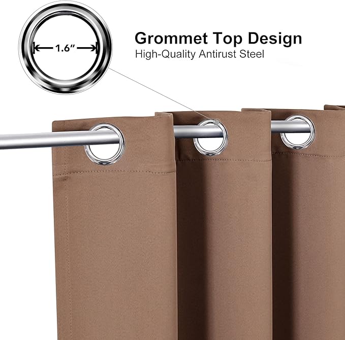 ChrisDowa Small Window Curtains 40 inches Long for Bedroom - Grommet Short Thermal Insulated Room Darkening Curtains for Kitchen (2 Panels, Cappuccino, 29 x 40 Inch)