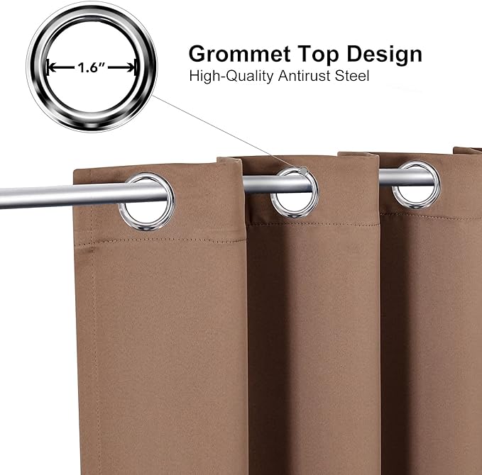 ChrisDowa Small Window Curtains for Kitchen and Bedroom - Grommet Short Thermal Insulated Room Darkening Curtains (2 Panels, Cappuccino, 52 x 36 Inch)