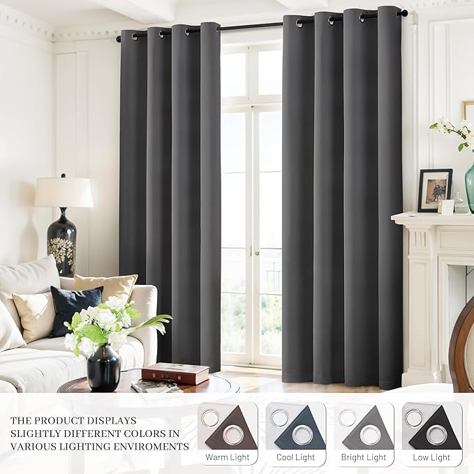 Yakamok Dove Grey 100% Blackout Curtains Grommet Window Treatments with 2 Thick Layers-Light Gray Room Darkening Thermal Insulated Drapes Set of 2 for Bedroom Living Room 52 Inches by 72 Inches length