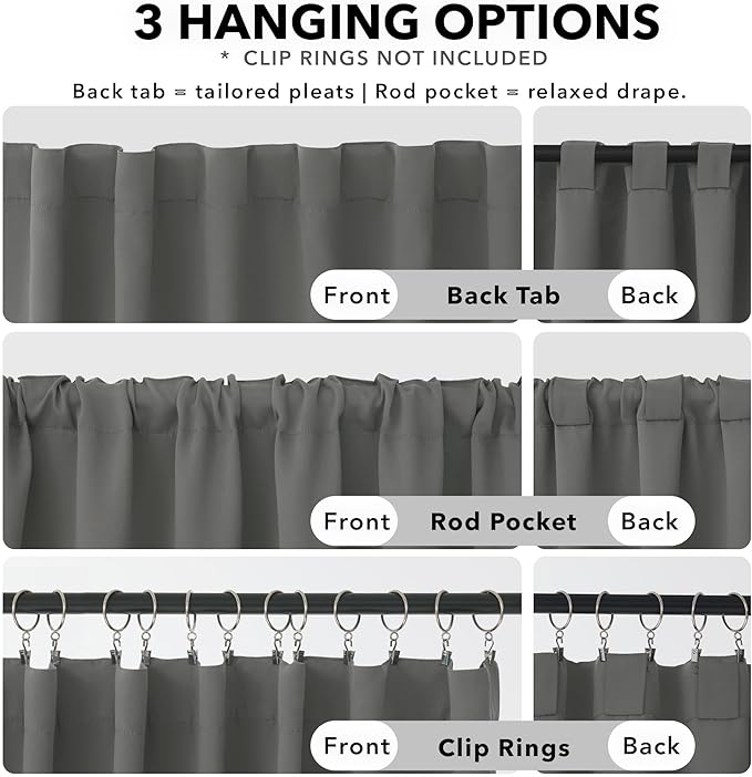 Deconovo Blackout Curtains, Thermal Insulated, W42 x L54 2 Panels, Back Tab, Machine Washable, Room-Darkening Drapes for Bedroom/Living Room Light Grey