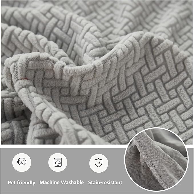 Couch Cushion Covers for Sofa Couch Covers Wear-Resistant Universal Sofa Cover Washable Stretch for Sectional Slipcovers (Texture-Gray Blue,Large Triple Seat Cover)